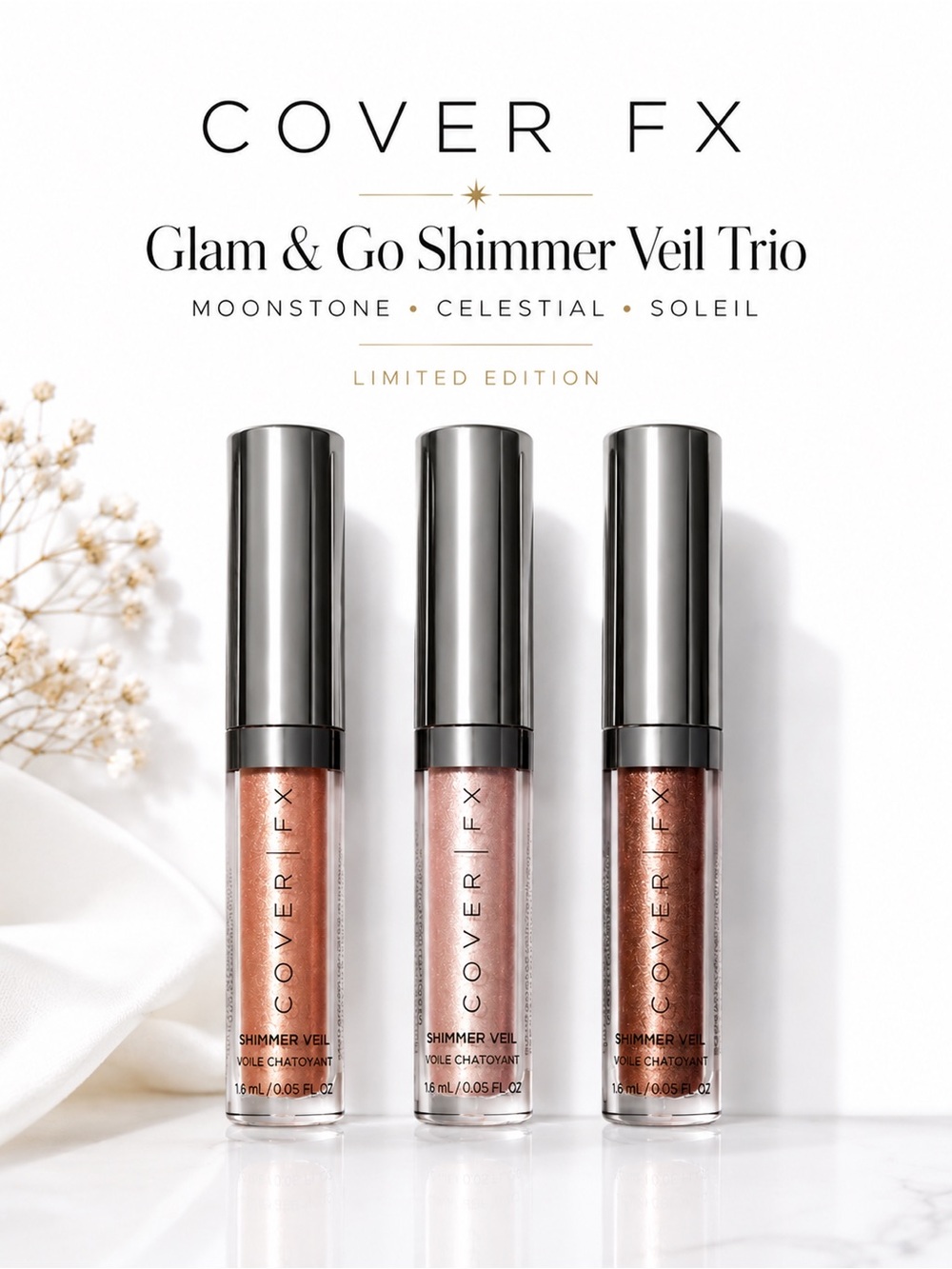 COVER FX Glam & Go Shimmer Veil Trio Moonstone Celestial Soleil BNIB NWT